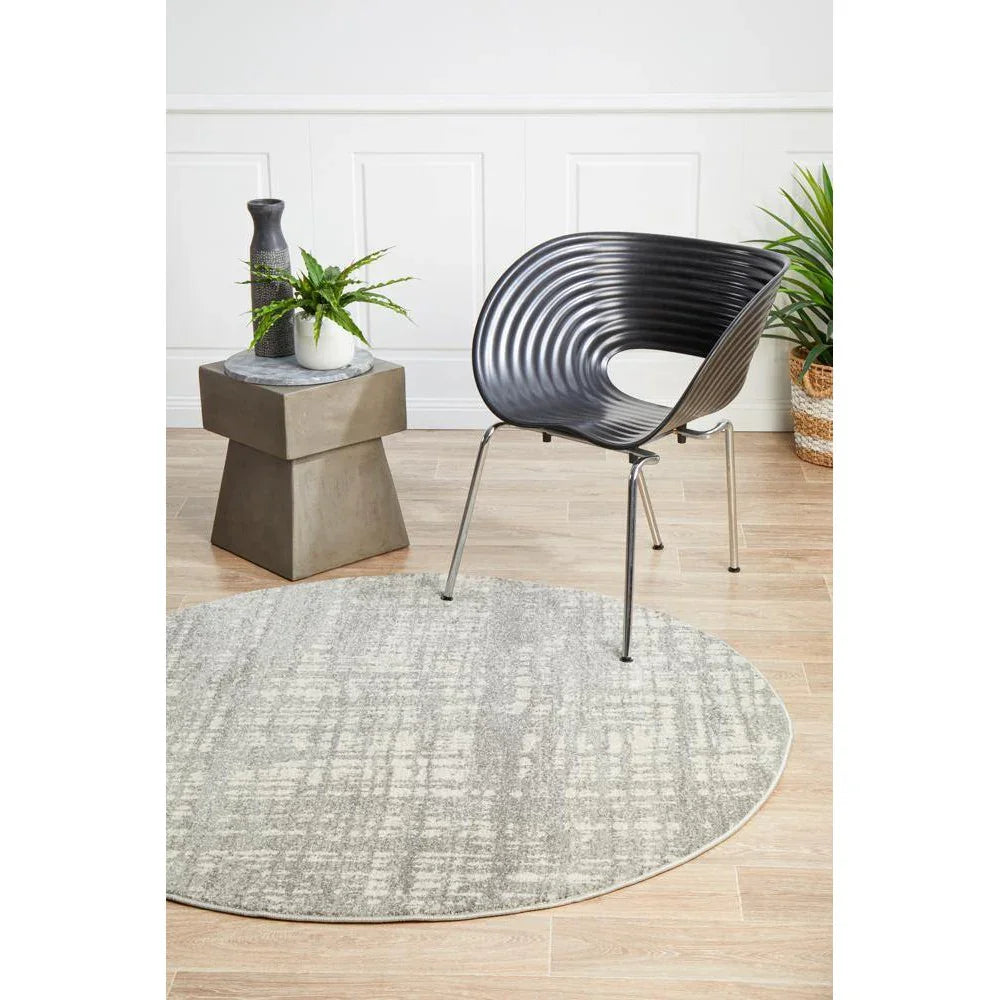 Mirage Ashley Abstract Modern Silver Grey Round Rug - ICONIC RUGS