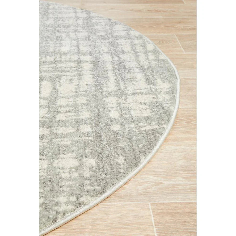 Mirage Ashley Abstract Modern Silver Grey Round Rug - ICONIC RUGS