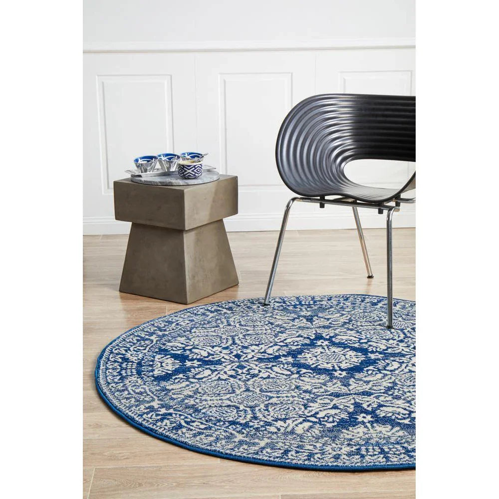 Mirage Gwyneth Stunning Transitional Navy Round Rug - ICONIC RUGS