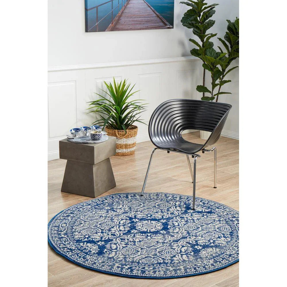 Mirage Gwyneth Stunning Transitional Navy Round Rug - ICONIC RUGS