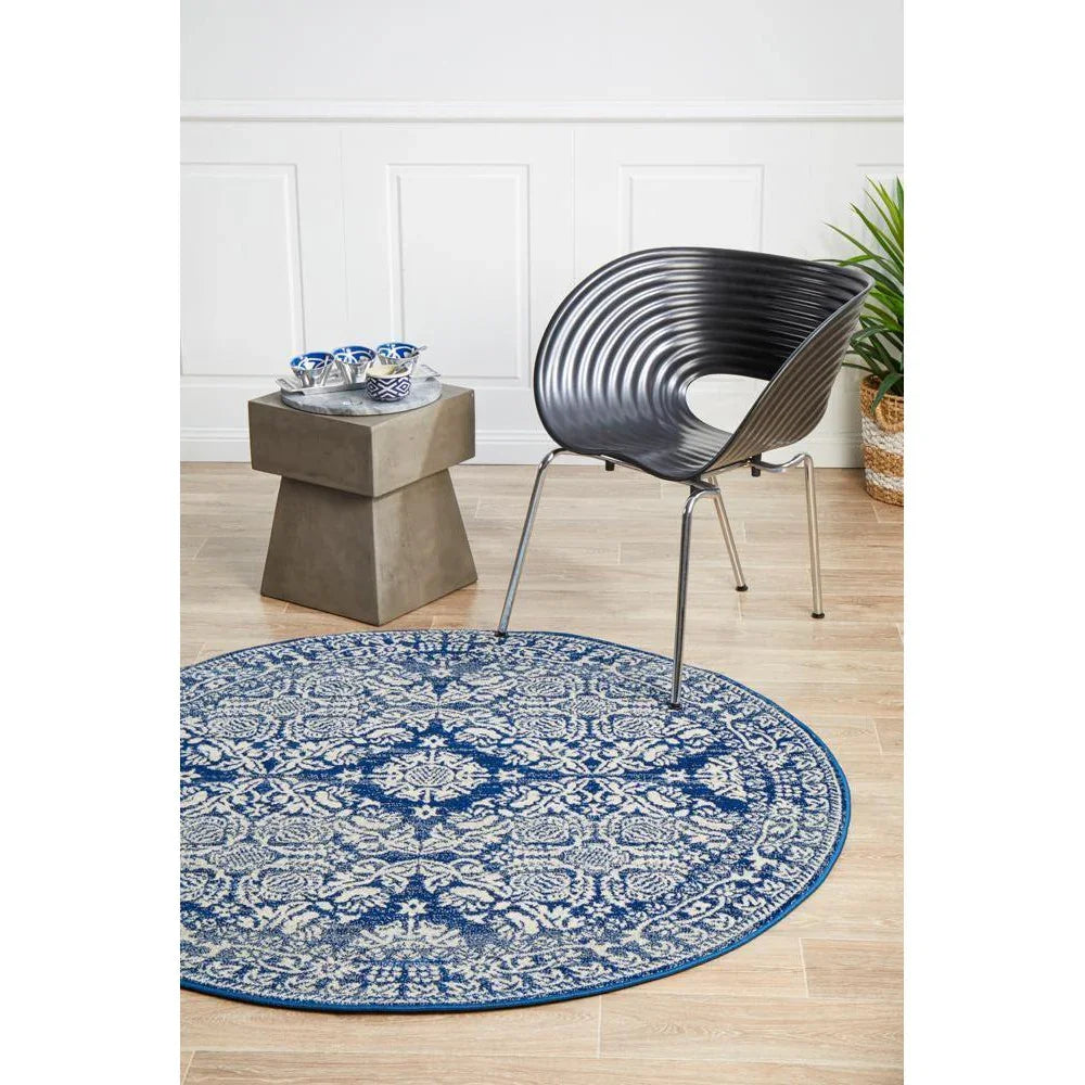 Mirage Gwyneth Stunning Transitional Navy Round Rug - ICONIC RUGS