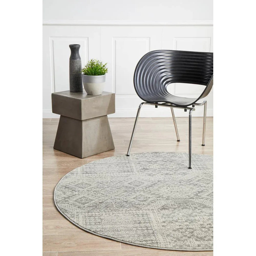Mirage Zelda Silver Grey Round Rug - ICONIC RUGS