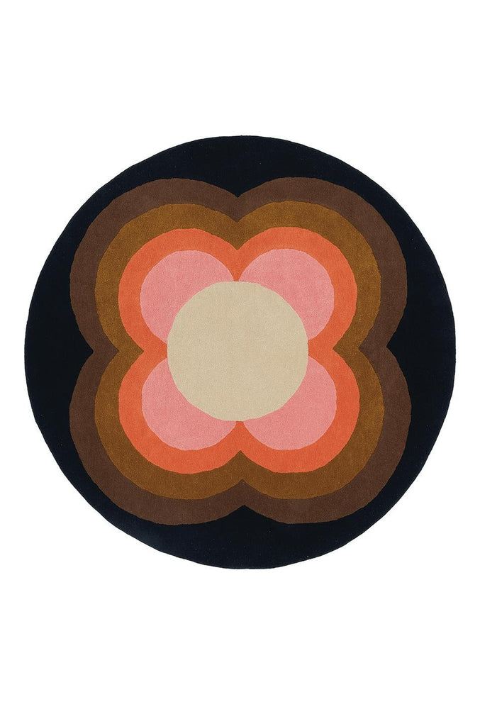 Orla Kiely Sunflower Pink Pure Wool Designer Round Rug