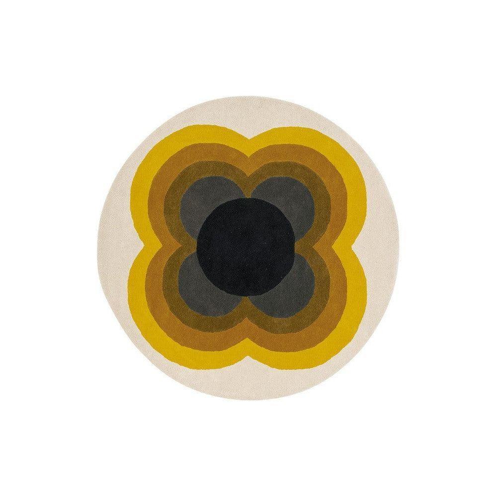 Orla Kiely Sunflower Yellow Pure Wool Designer Round Rug