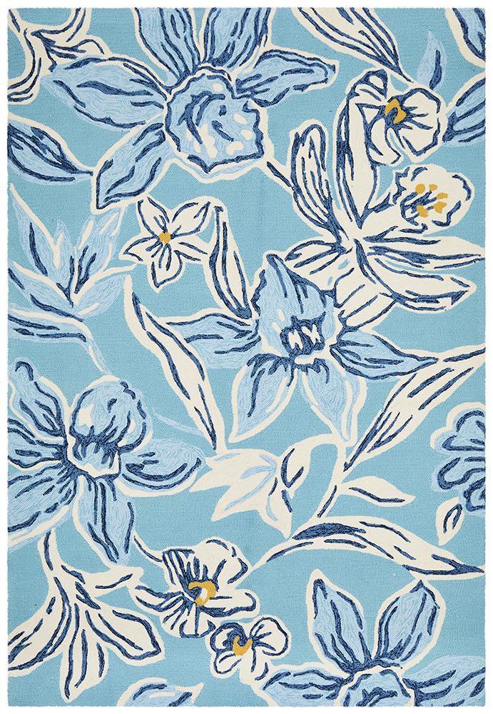 Copacabana Whimsical Blue Floral Indoor Outdoor Rug - ICONIC RUGS