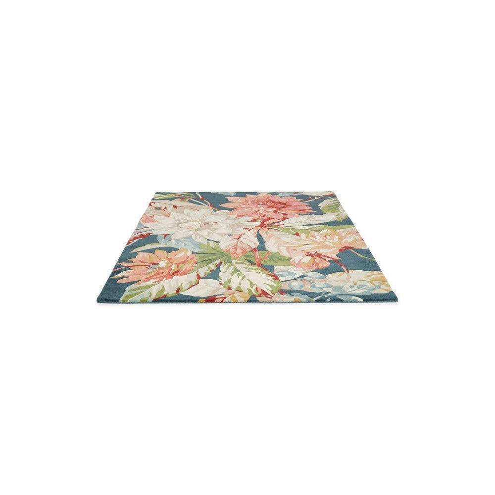 Sanderson Dahlia & Rosehip Teal Pure Wool Designer Rug