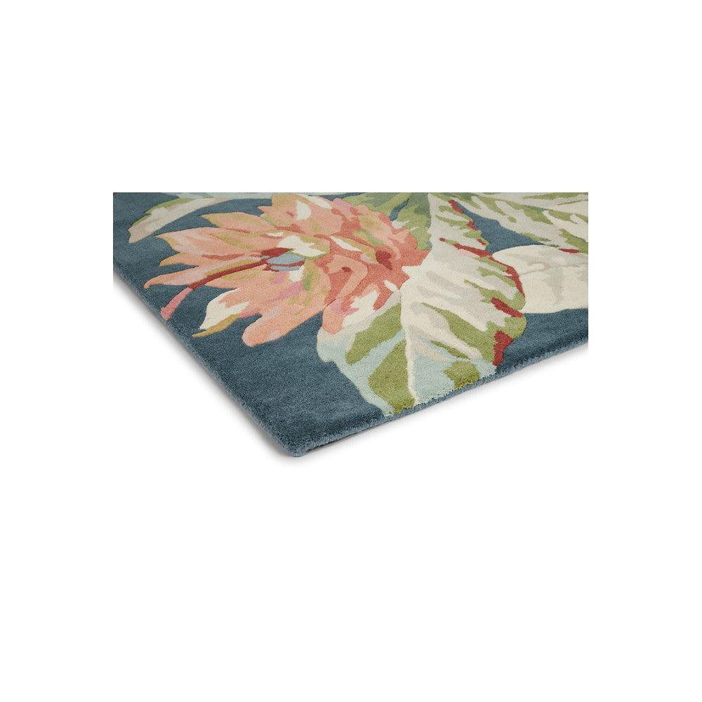 Sanderson Dahlia & Rosehip Teal Pure Wool Designer Rug