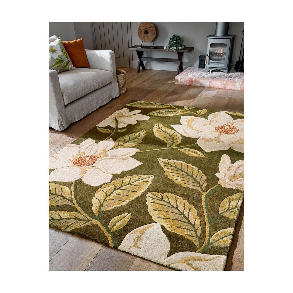 Sanderson Grandiflora Olive Pure Wool Designer Rug