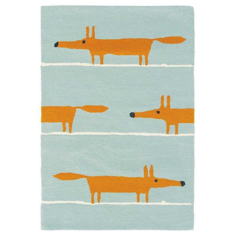 Scion Mr Fox Rug Aqua Pure Wool Designer Rug