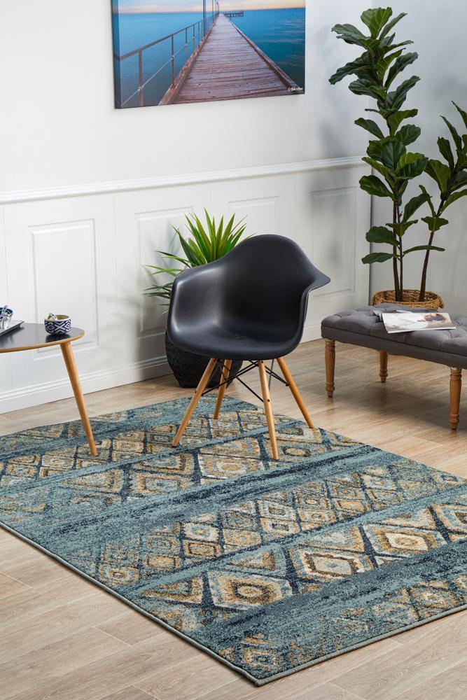 Oxford Mayfair Contrast Blue Rug - ICONIC RUGS
