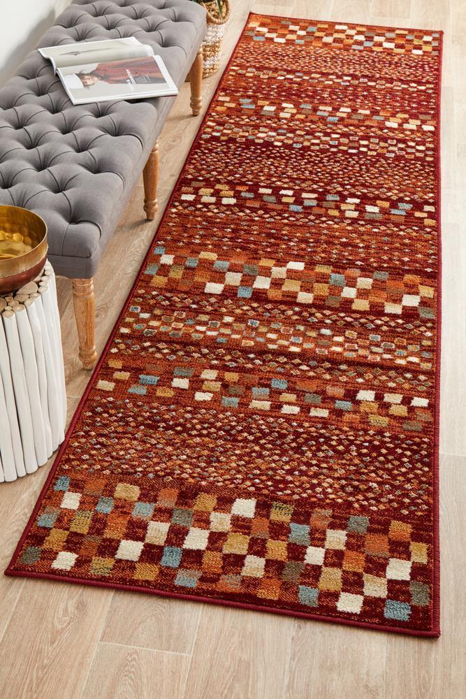 Oxford Mayfair Squares Rust Runner Rug - ICONIC RUGS