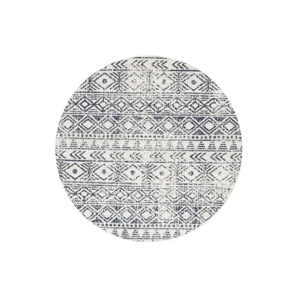 Oasis Ismail White Blue Rustic Round Rug