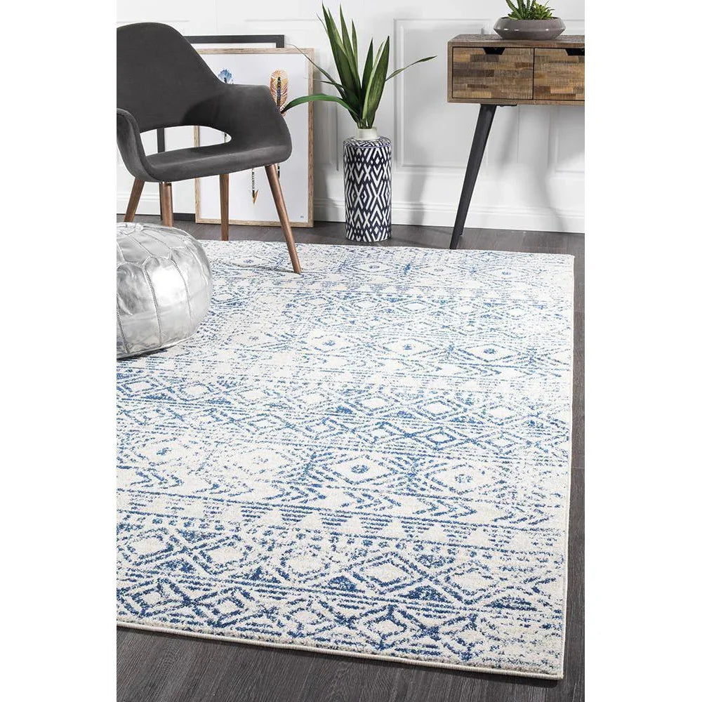 Oasis Ismail White Blue Rustic Rug