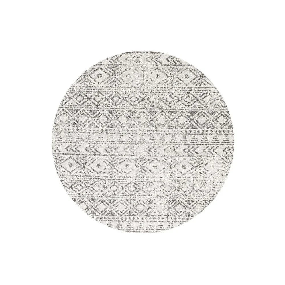 Oasis Ismail White Grey Rustic Round Rug