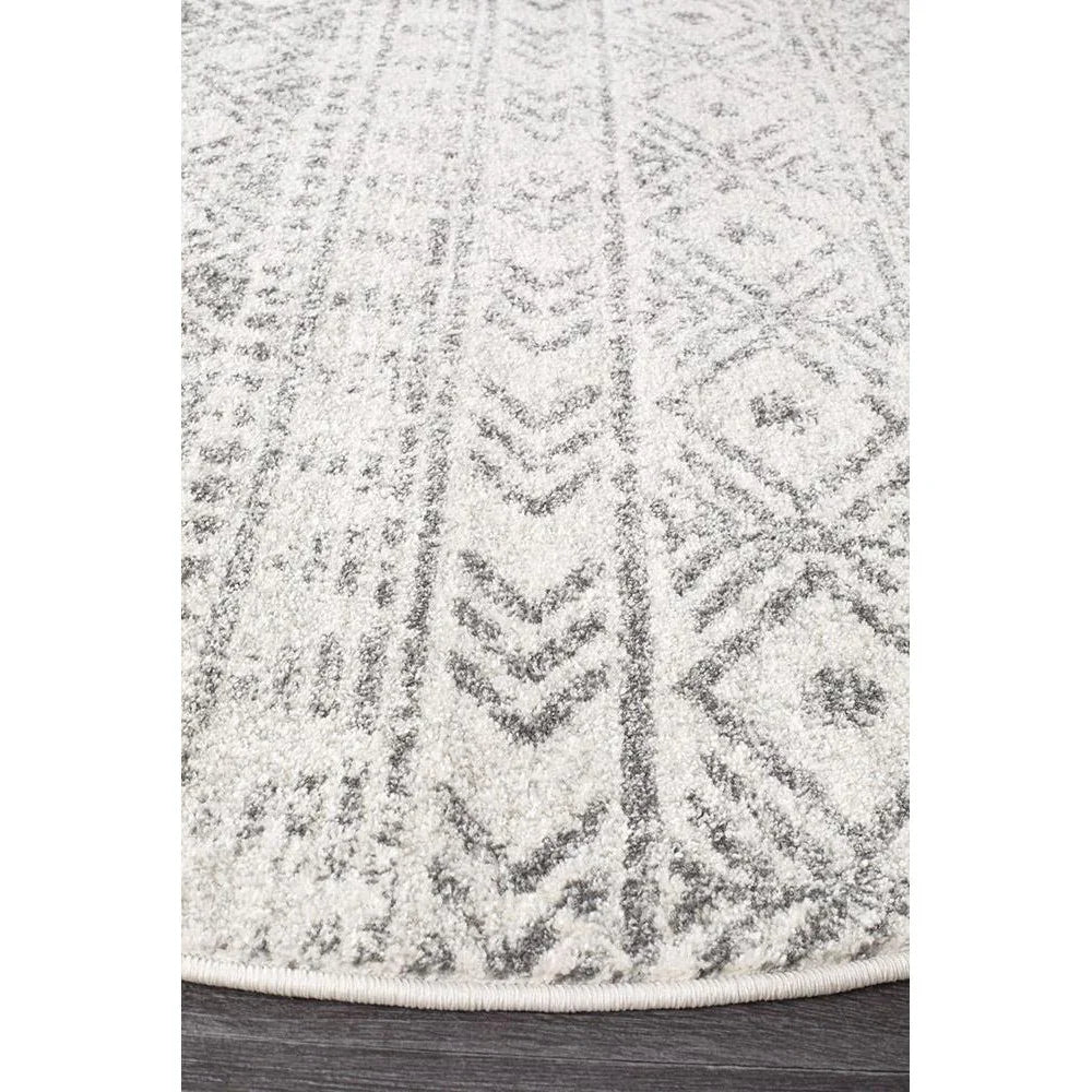 Oasis Ismail White Grey Rustic Round Rug