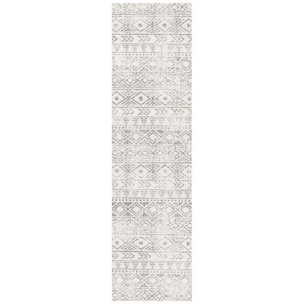 Oasis Ismail White Grey Rustic Runner Rug