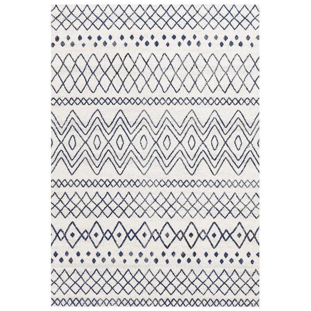 Oasis Nadia White Blue Rustic Tribal Rug