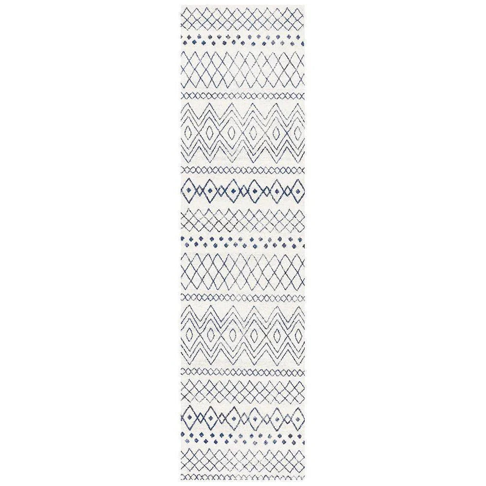 Oasis Nadia White Blue Rustic Tribal Rug