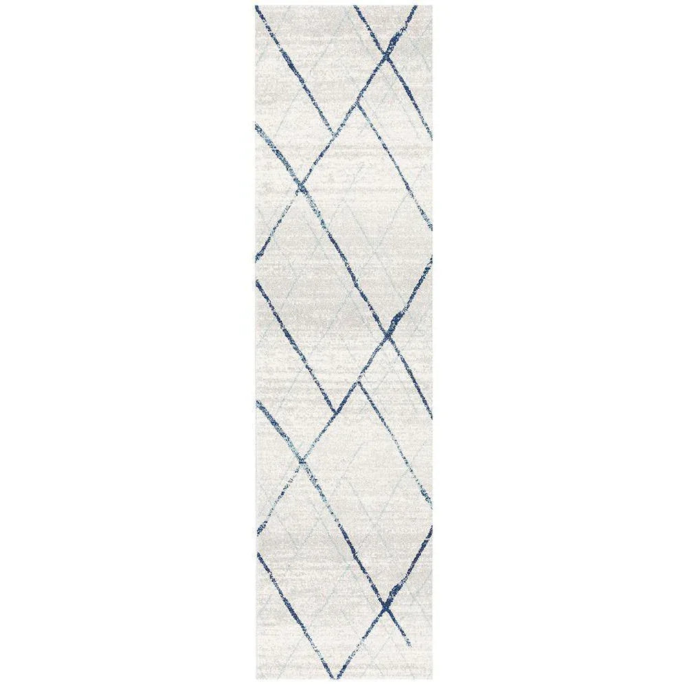 Oasis Noah White Blue Contemporary Runner Rug