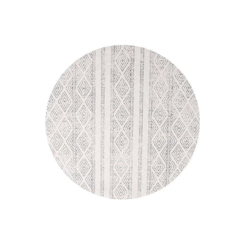 Oasis Salma White And Grey Tribal Round Rug