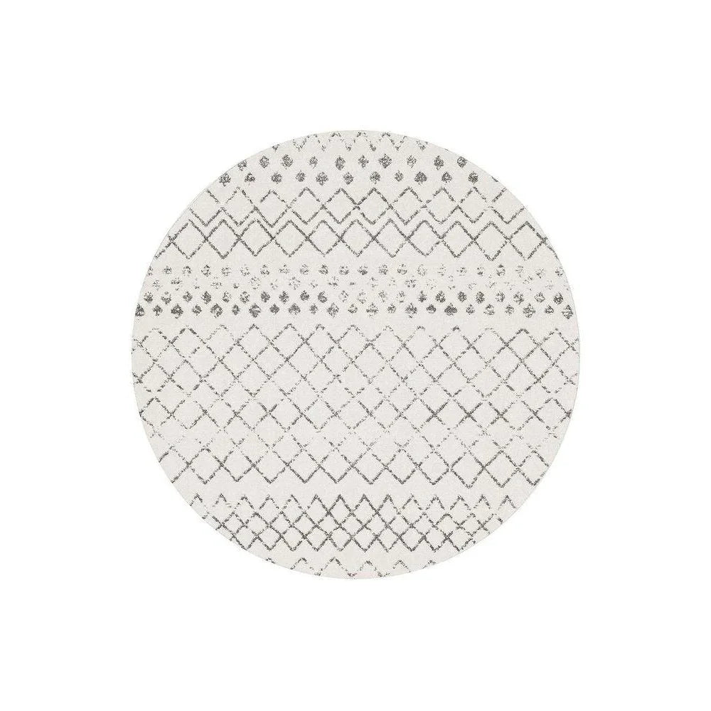 Oasis Selma White Grey Tribal Round Rug