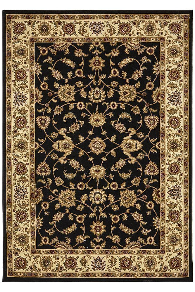 Sydney Collection Classic Rug Black With Ivory Border