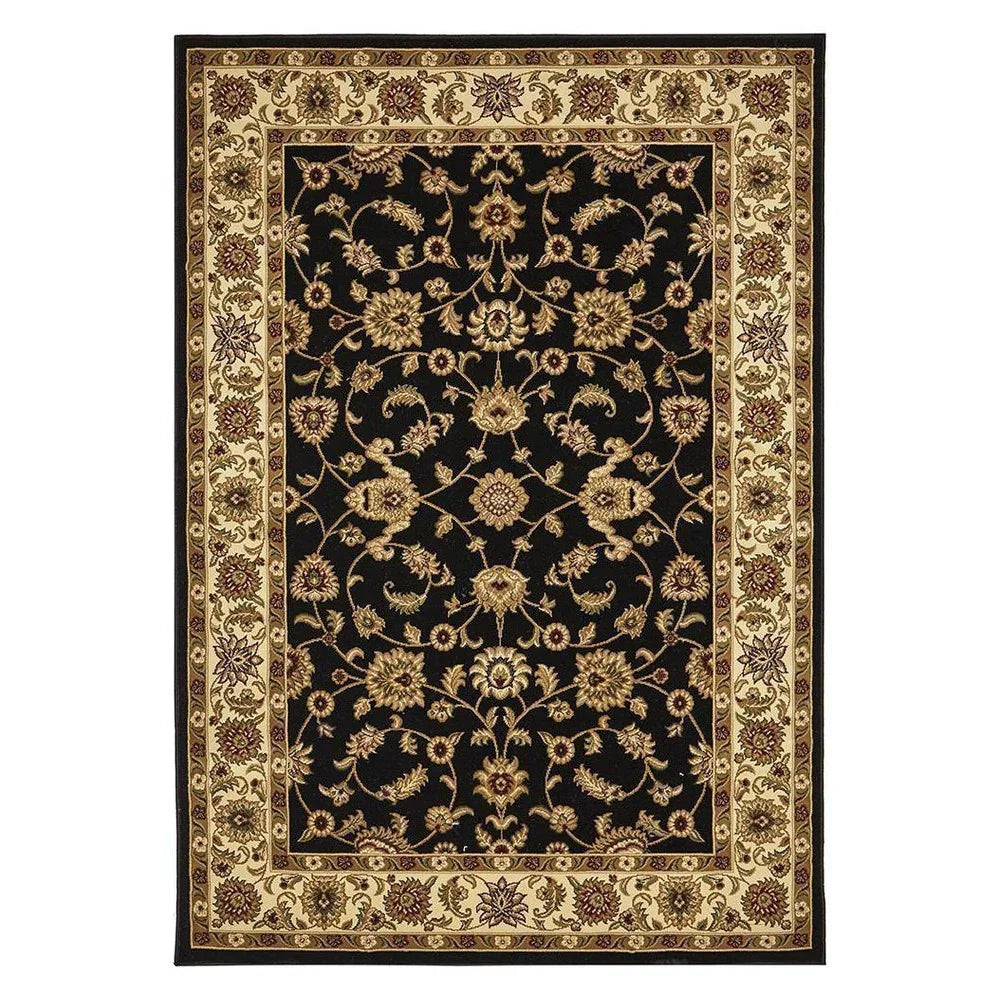Sydney Collection Classic Rug Black With Ivory Border