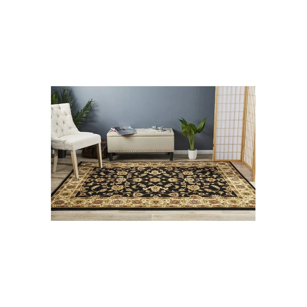 Sydney Collection Classic Rug Black With Ivory Border
