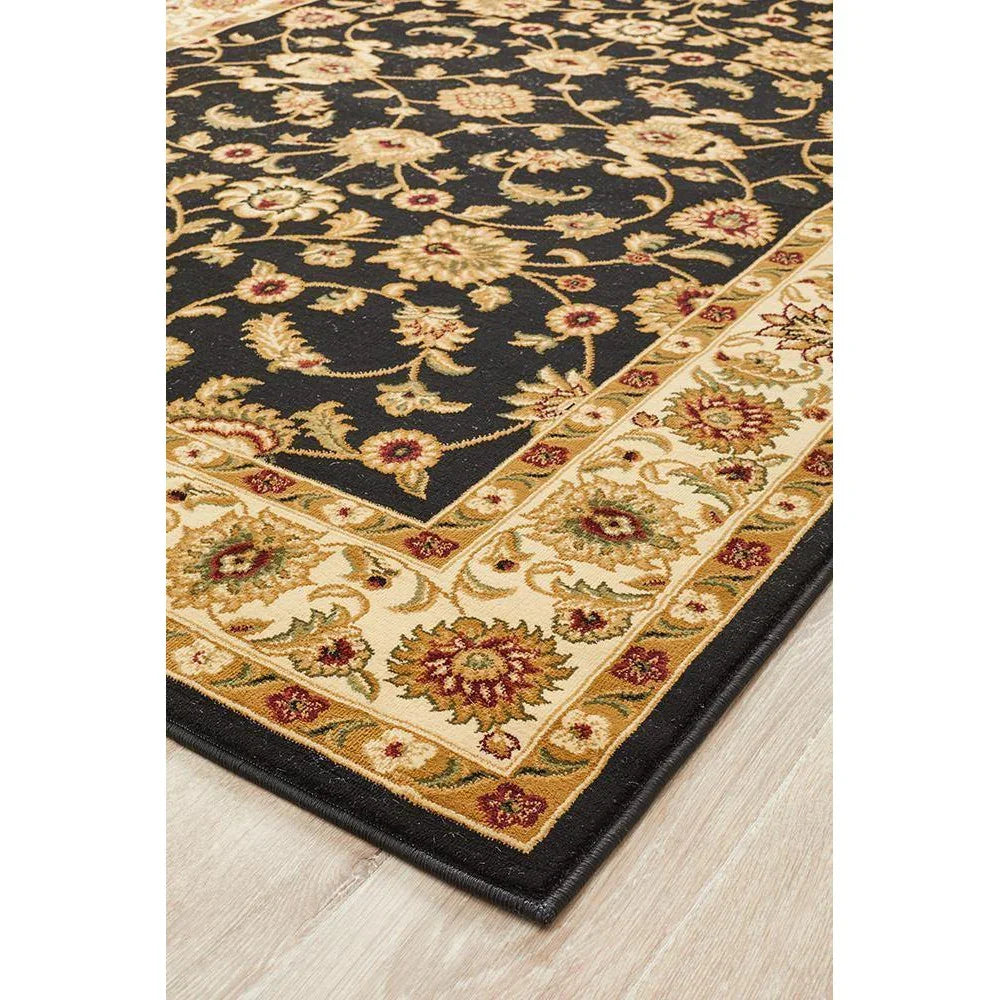 Sydney Collection Classic Rug Black With Ivory Border