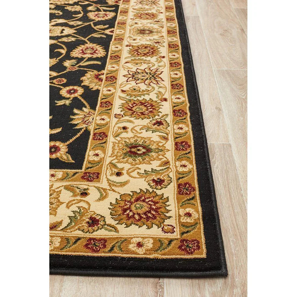 Sydney Collection Classic Rug Black With Ivory Border