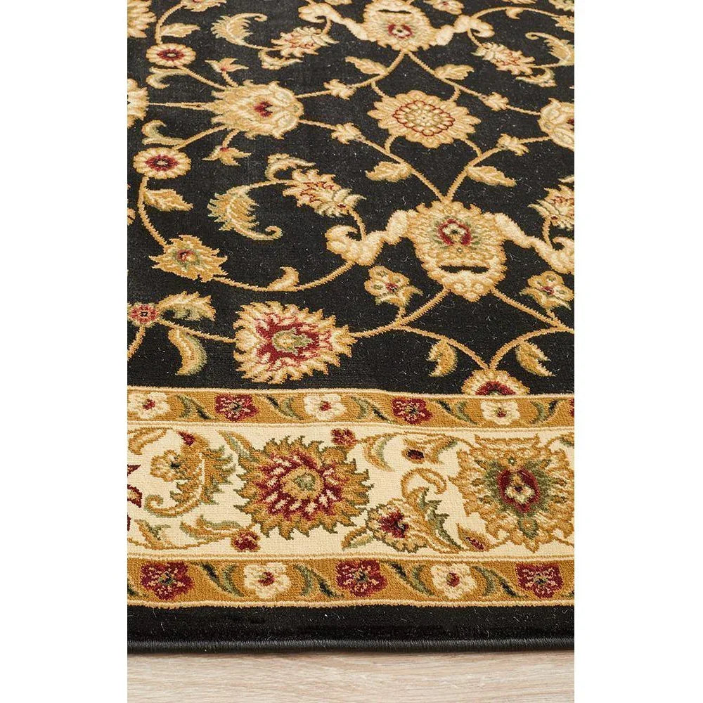 Sydney Collection Classic Rug Black With Ivory Border