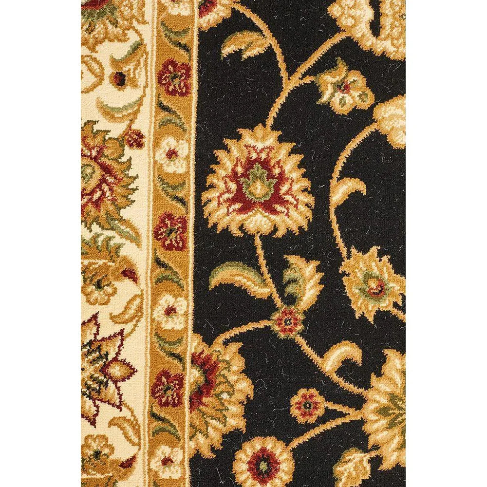 Sydney Collection Classic Rug Black With Ivory Border