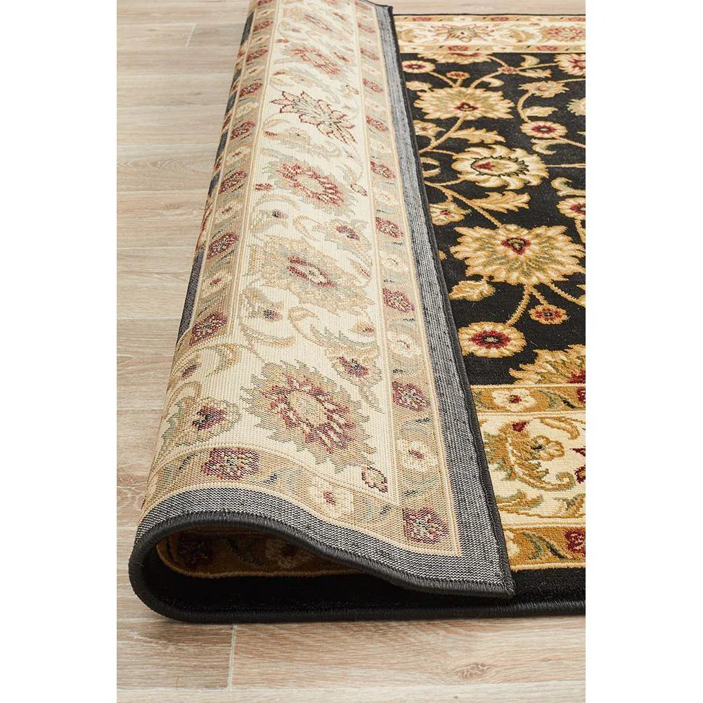 Sydney Collection Classic Rug Black With Ivory Border