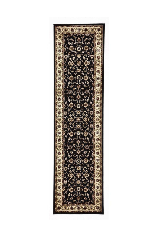 Sydney Collection Classic Rug Black With Ivory Border