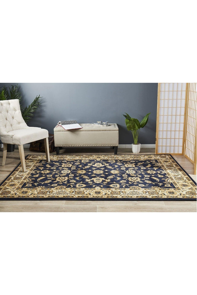 Sydney Collection Classic Rug Blue With Ivory Border