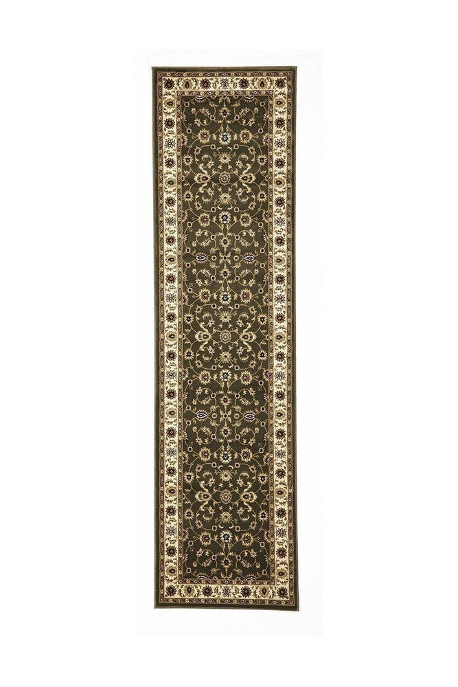 Sydney Collection Classic Rug Green With Ivory Border