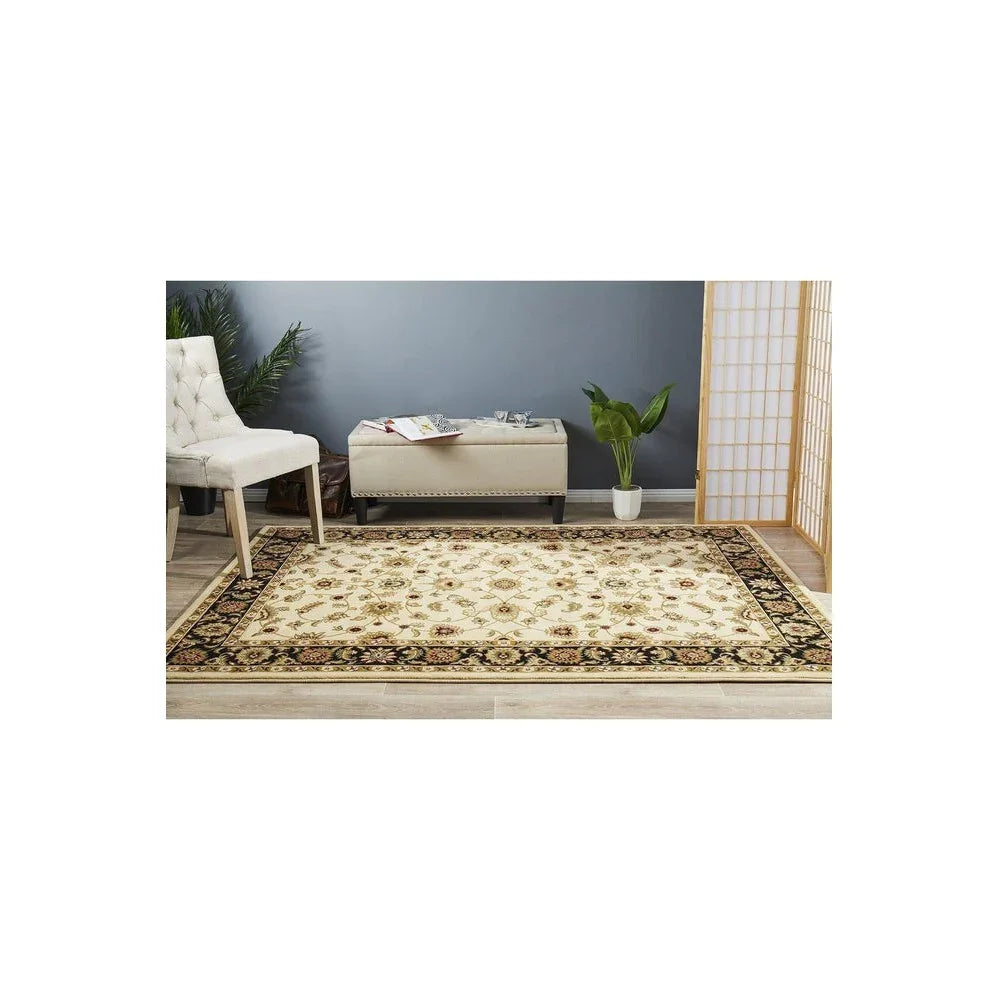 Sydney Collection Classic Rug Ivory With Black Border