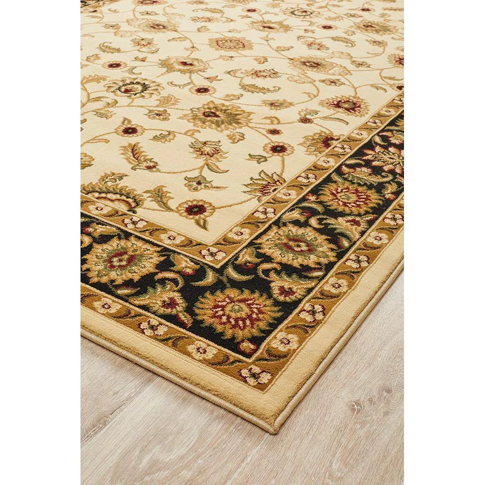 Sydney Collection Classic Rug Ivory With Black Border
