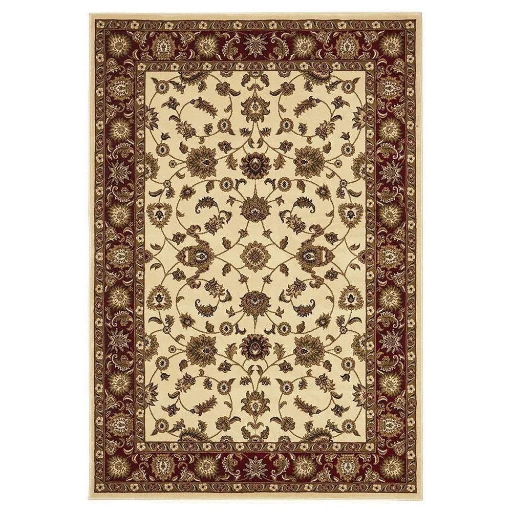Sydney Collection Classic Rug Ivory With Red Border