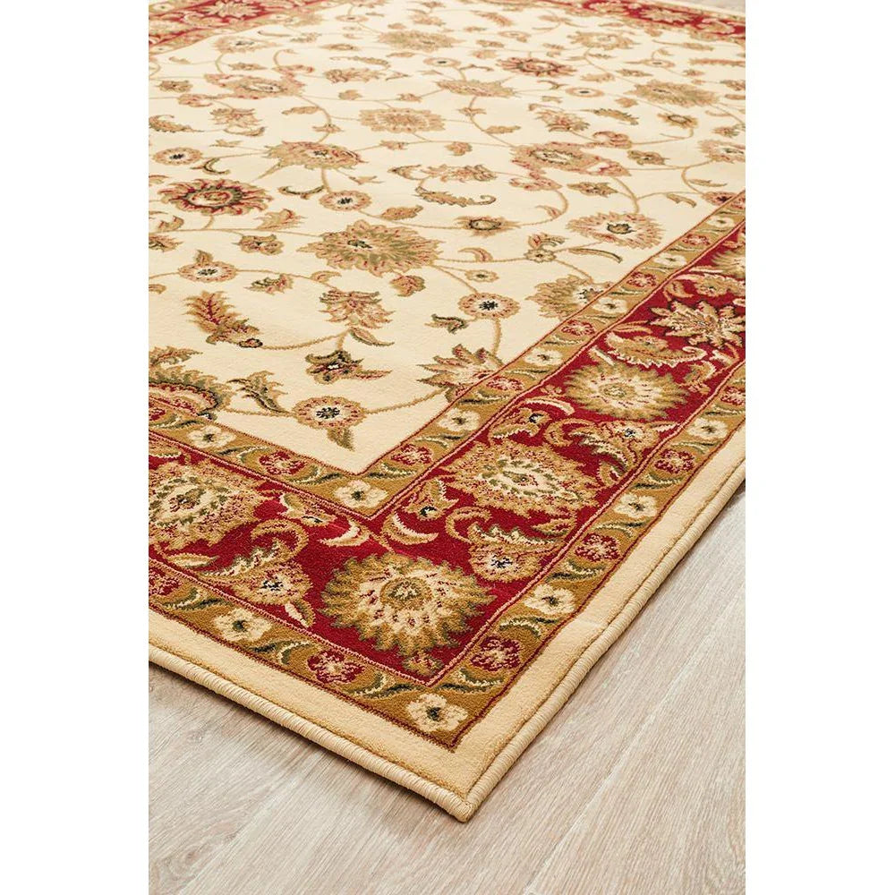 Sydney Collection Classic Rug Ivory With Red Border
