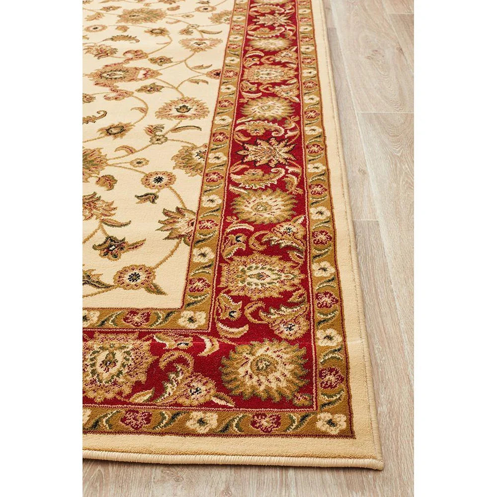 Sydney Collection Classic Rug Ivory With Red Border
