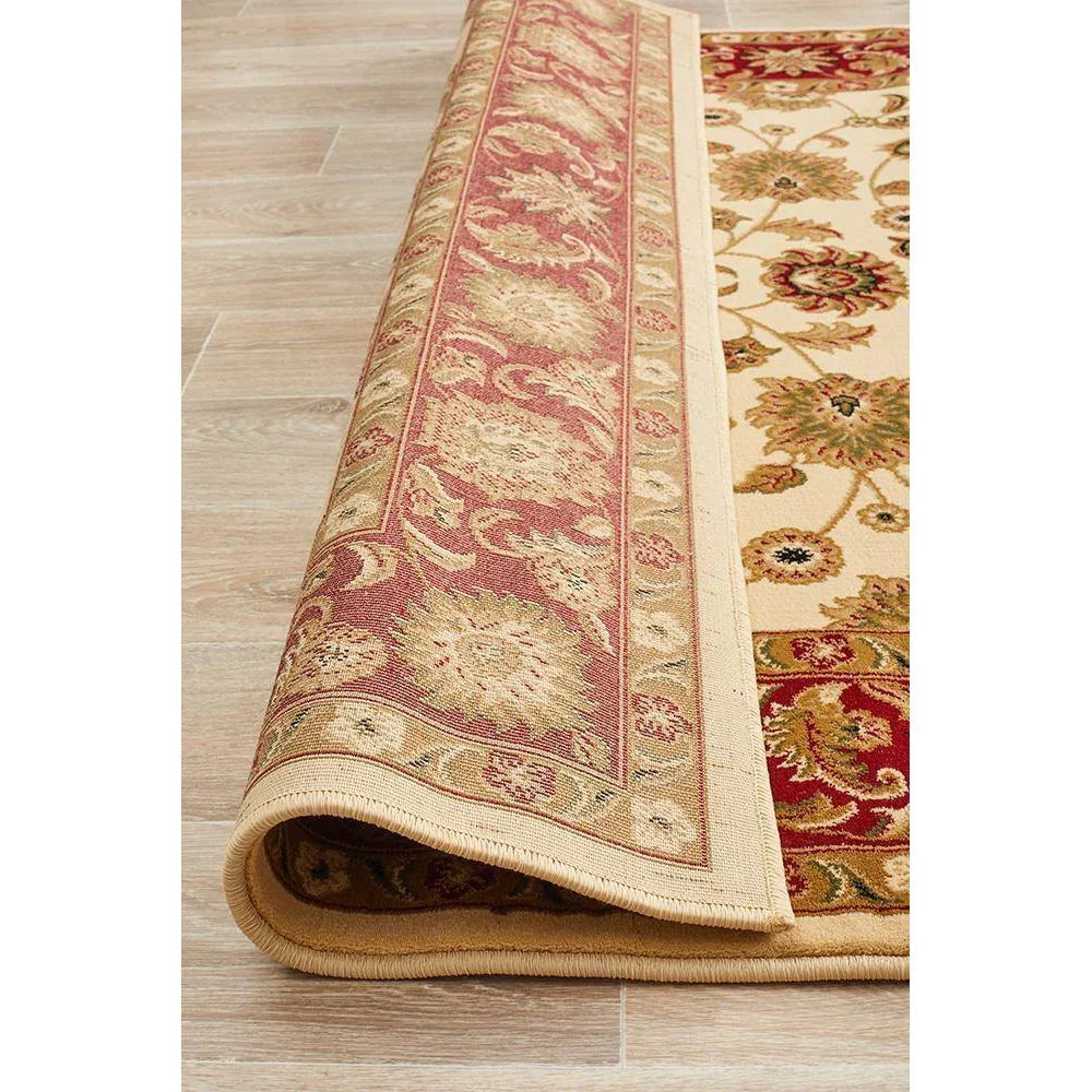 Sydney Collection Classic Rug Ivory With Red Border