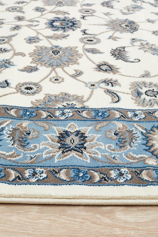 Sydney Collection Classic Rug White With Blue Border