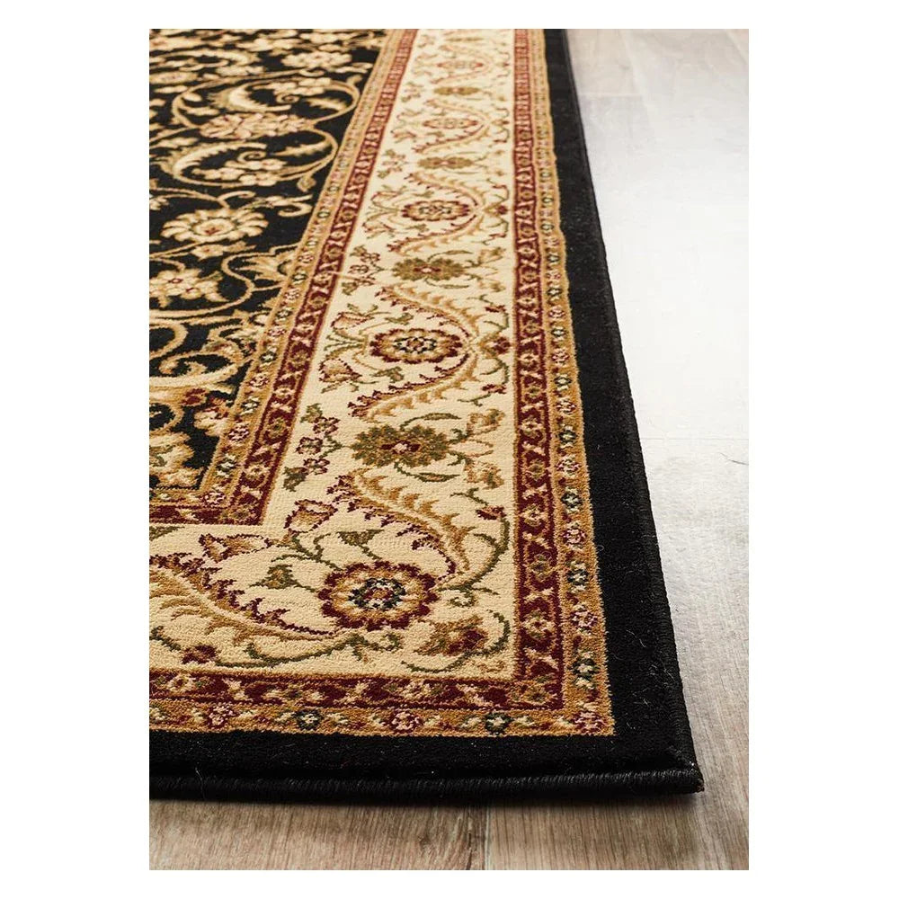 Sydney Collection Medallion Rug Black With Ivory Border