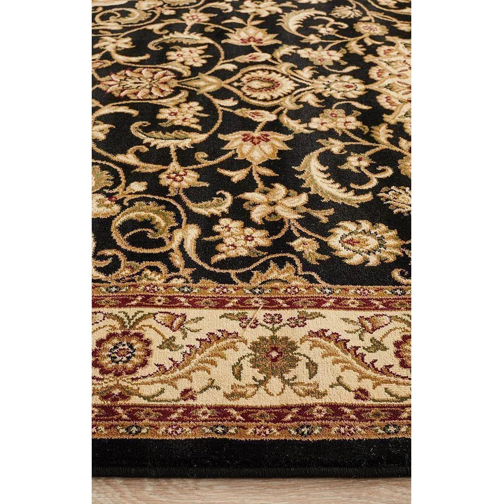 Sydney Collection Medallion Rug Black With Ivory Border