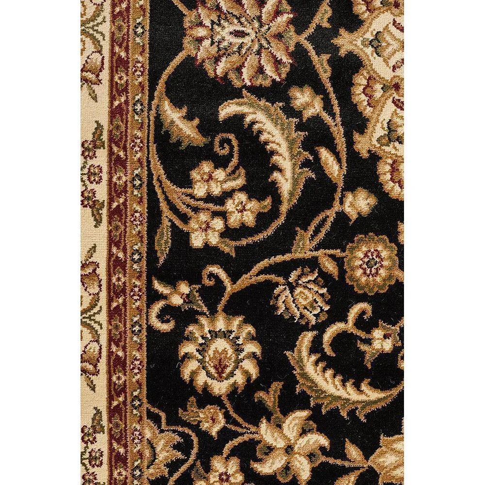 Sydney Collection Medallion Rug Black With Ivory Border