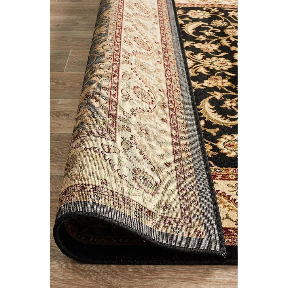 Sydney Collection Medallion Rug Black With Ivory Border