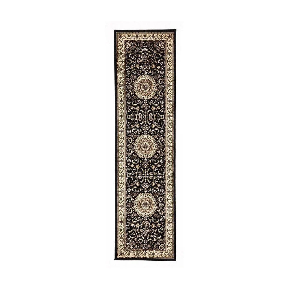 Sydney Collection Medallion Rug Black With Ivory Border