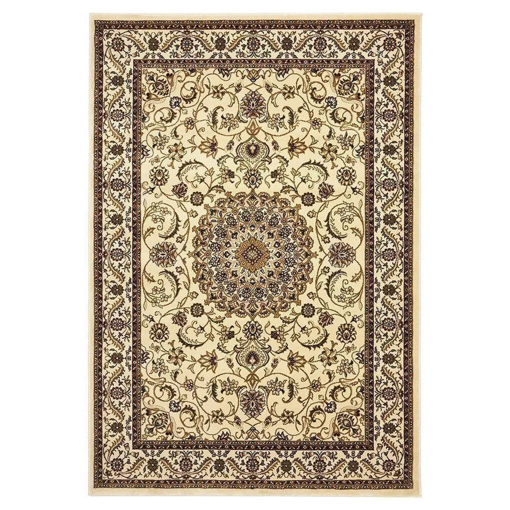 Sydney Collection Medallion Rug Ivory With Ivory Border