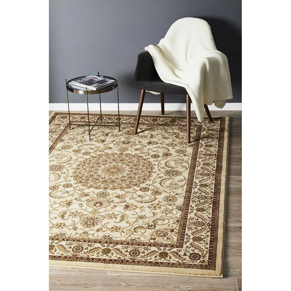 Sydney Collection Medallion Rug Ivory With Ivory Border